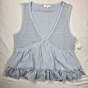 Ultra Flirt Babydoll Top MEDIUM Light Blue Smocked PeplumUltra Flirt Babydoll
